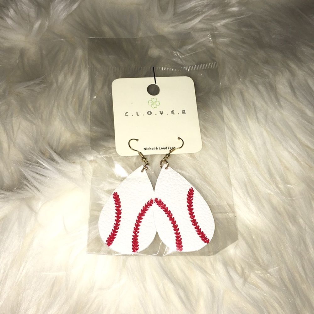 Baseball  tear drop leather earrings - Picture 2 of 3